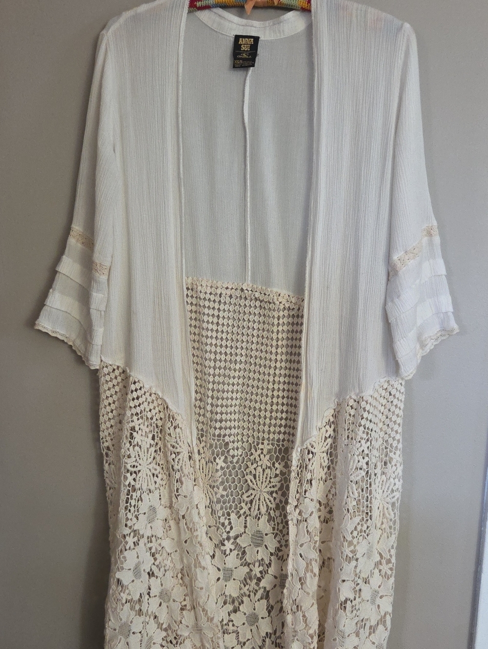 Anna Sui Crochet Duster/kimono Black and Gold Logo Tag Detail